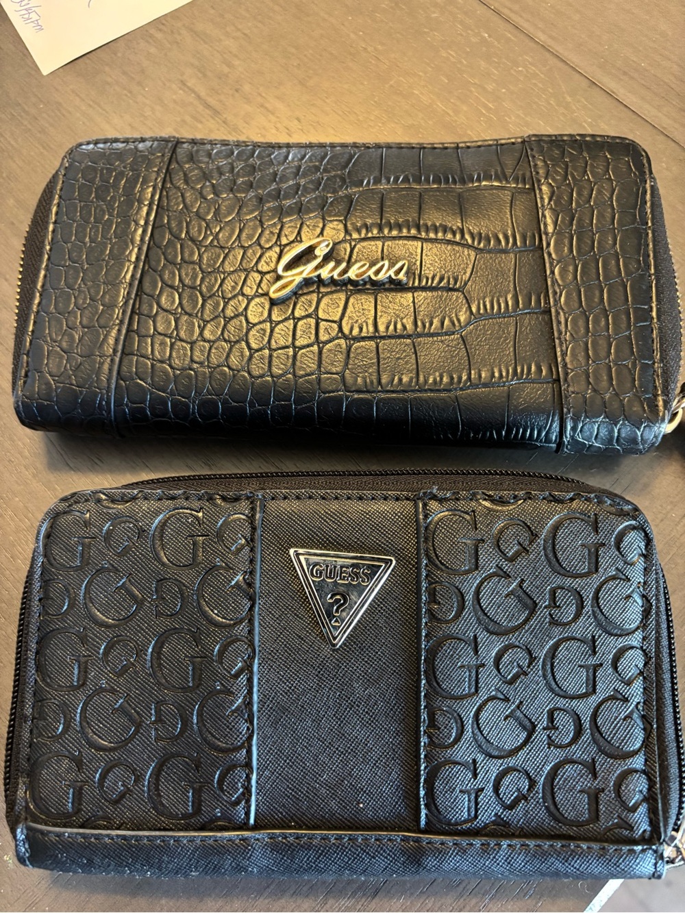 Guess Black Croc-Embossed and Monogram Zip Wallets - Set of 2